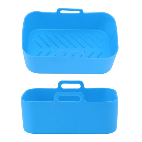 2pcs Fryer Silicone Basket Nonstick High Temperature Resistanc Fryer Liner with Brush for Ninja DZ201 Foodi 8QT Blue