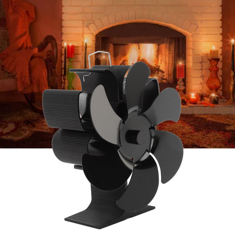 Stove Fan 6 Blades Greater Air Volume Low Noise Operation Wear Resistance Fireplace Fan Black L