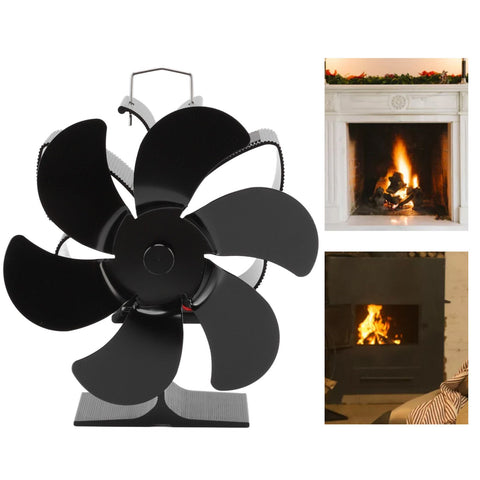 Stove Fan 6 Blades Greater Air Volume Low Noise Operation Wear Resistance Fireplace Fan Black L