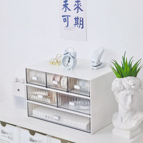 Desktop Drawer Organizer Waterproof Dustproof Plastic DIY Combination Multi Layer Stackable Drawer Storage Case Striped White 1 Drawer