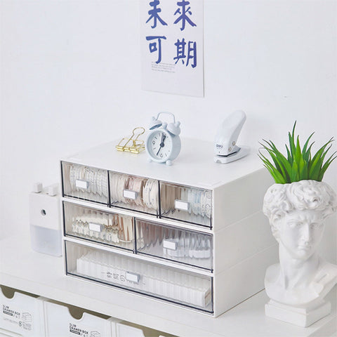 Desktop Drawer Organizer Waterproof Dustproof Plastic DIY Combination Multi Layer Stackable Drawer Storage Case Striped White 2 Drawers