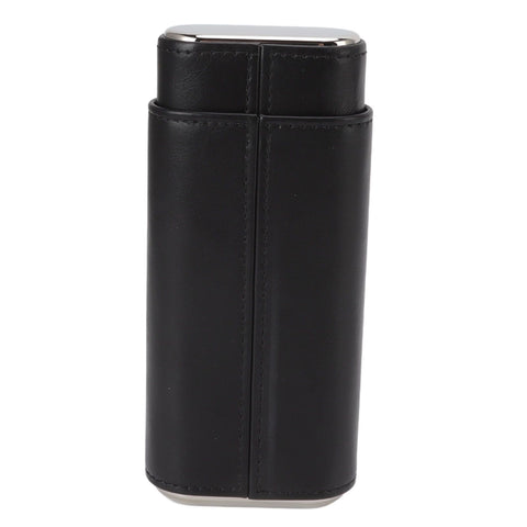 3 Finger Cigar Case Iron Cover Portable Soft Glossy Leather Cigar Holder Case with Cutter for Travel Black