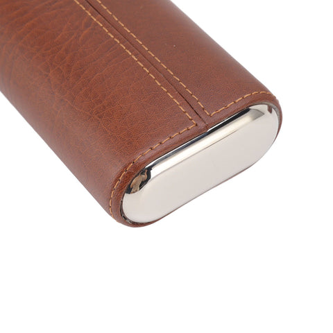 3 Finger Cigar Case Leather Cedarwood Lining Travel Portable Cigar Holder with Scissor Brown