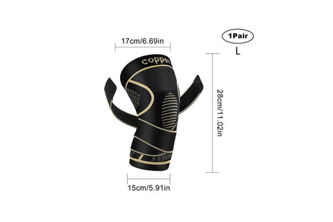 2 Pack Copper Knee Braces with Strap for Knee Pain Women Men Knee Support - L