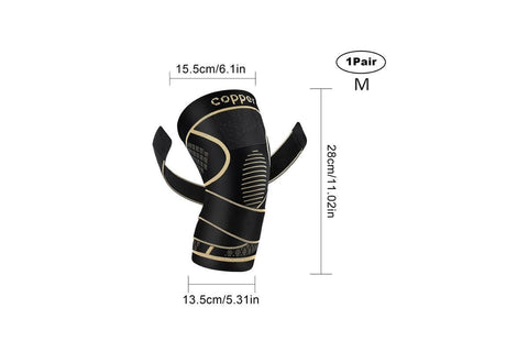 2 Pack Copper Knee Braces with Strap for Knee Pain Women Men Knee Support - M