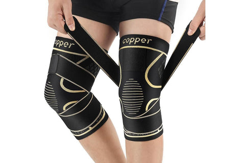 2 Pack Copper Knee Braces with Strap for Knee Pain Women Men Knee Support - M