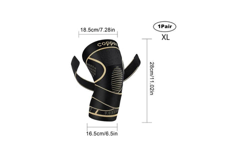 2 Pack Copper Knee Braces with Strap for Knee Pain Women Men Knee Support - XL