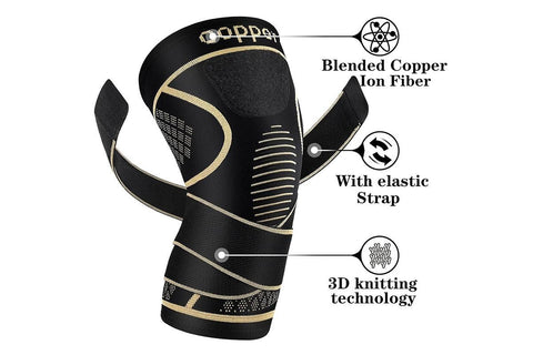 2 Pack Copper Knee Braces with Strap for Knee Pain Women Men Knee Support - XXL