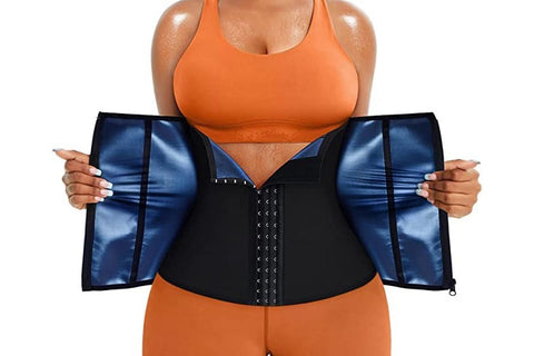Women's Workout Waist Trainer - 3-Row Hook & Zip Slimming Belt for Yoga & Fitness - Blue & M