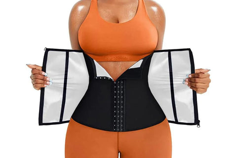 Women's Workout Waist Trainer - 3-Row Hook & Zip Slimming Belt for Yoga & Fitness - Blue & L