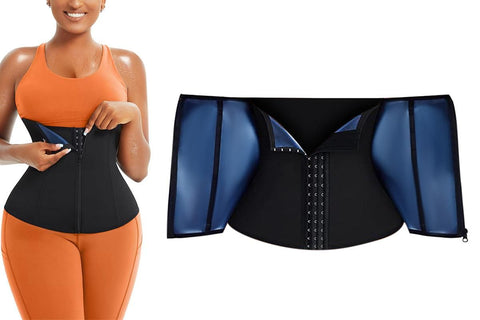 Women's Workout Waist Trainer - 3-Row Hook & Zip Slimming Belt for Yoga & Fitness - Blue & XL