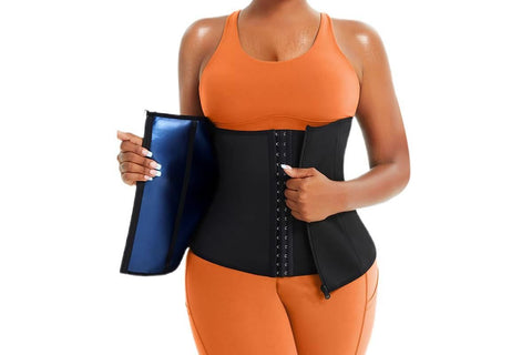 Women's Workout Waist Trainer - 3-Row Hook & Zip Slimming Belt for Yoga & Fitness - Blue & XL