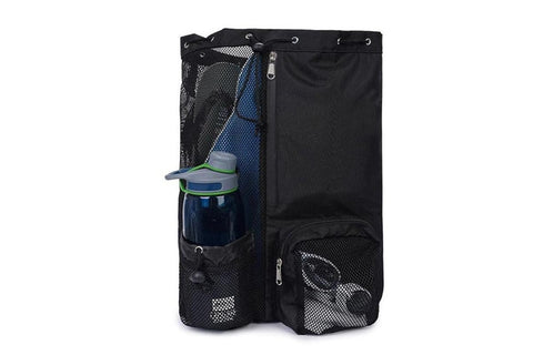 Mesh Beach Backpack with Wet Pocket Drawstring Waterproof Swimming Gym Bag for Men Women - Black