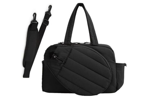 Womens Tennis Gym Bag Sports Tote Fits Two Rackets with Shoe Compartment - Black
