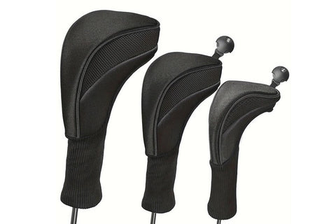 3Pcs Set Golf Club Head Cover for Woods and Driver with Interchangeable Tags 3 4 5 7 X - Black