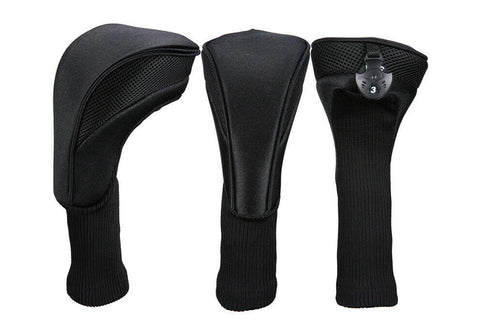 3Pcs Set Golf Club Head Cover for Woods and Driver with Interchangeable Tags 3 4 5 7 X - Black