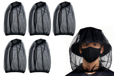 5Pcs Mosquito Head Net Bug Net Hat for Camping Hiking Fishing Gardening - Black
