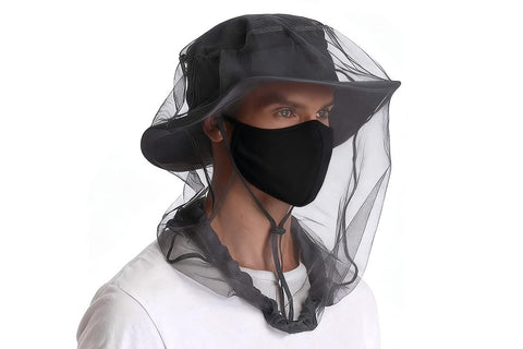 5Pcs Mosquito Head Net Bug Net Hat for Camping Hiking Fishing Gardening - Black