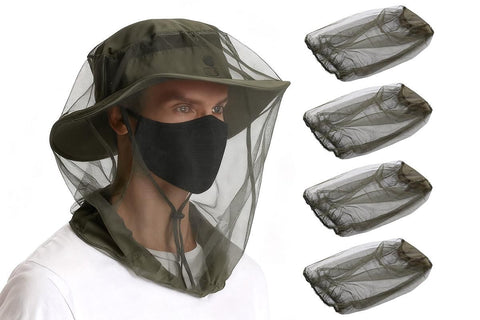 5Pcs Mosquito Head Net Bug Net Hat for Camping Hiking Fishing Gardening - Black