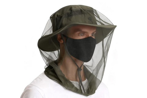 5Pcs Mosquito Head Net Bug Net Hat for Camping Hiking Fishing Gardening - Army Green