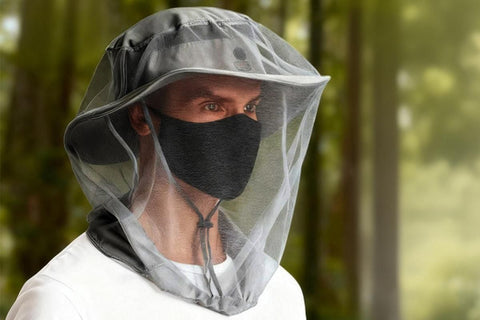 5Pcs Mosquito Head Net Bug Net Hat for Camping Hiking Fishing Gardening - Light Gray