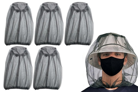 5Pcs Mosquito Head Net Bug Net Hat for Camping Hiking Fishing Gardening - Light Gray