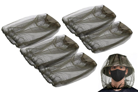 5Pcs Mosquito Head Net Bug Net Hat for Camping Hiking Fishing Gardening - Light Gray