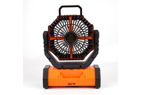 Portable Camping Fan with Light Large Capacity Outdoor Rechargeable Tent Fan - Orange