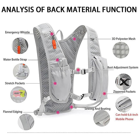 Hydration Backpack Vest for Cycling Running Hiking Breathable Sports Pack - Black