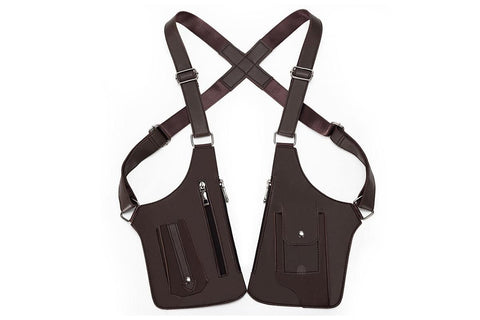 Outdoor Double Shoulder Armpit Bag with Multiple Pockets - Brown