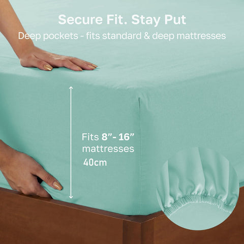 Hotel Quality Fitted sheets - 2 Piece Fitted sheets  -Breathable Bedding - Wrinkle, Fade, Stain Resistant- 26inch/40cm Deep Pocket Fitted Bed Sheet-Wrinkle and Fade Resistant,(Ice blue,King Single)