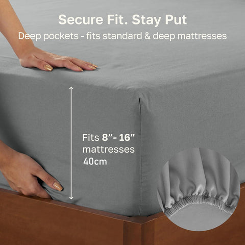 Hotel Quality Fitted sheets - 2 Piece Fitted sheets  -Breathable Bedding - Wrinkle, Fade, Stain Resistant- 26inch/40cm Deep Pocket Fitted Bed Sheet-Wrinkle and Fade Resistant,(Grey,King Single)