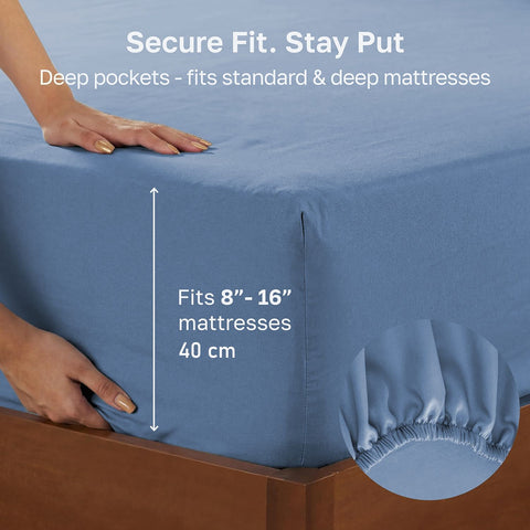 Hotel Quality Fitted sheets - 2 Piece Fitted sheets  -Breathable Bedding - Wrinkle, Fade, Stain Resistant- 26inch/40cm Deep Pocket Fitted Bed Sheet-Wrinkle and Fade Resistant,(Ocean,Queen)