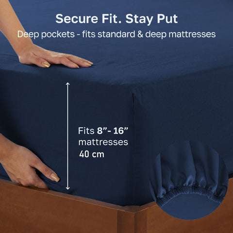 Hotel Quality Fitted sheets - 2 Piece Fitted sheets  -Breathable Bedding - Wrinkle, Fade, Stain Resistant- 26inch/40cm Deep Pocket Fitted Bed Sheet-Wrinkle and Fade Resistant,(Navy,Super King)