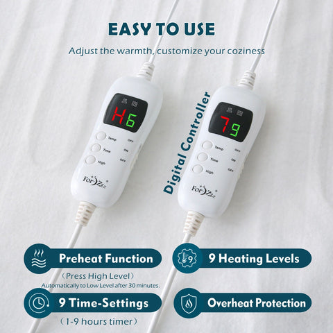 Electric Heated Mattress Pad Blanket with Dual Control & 9-Hour Auto Off & 9 Heat Settings, Preheat Functions, Overheat Protection, Machine Washable Fully Fitted Electric Sheet(King Single)