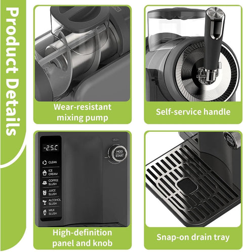 Slushie Machine for Home, No Ice Needed Frozen Drink Maker with 6 Preset Modes, 1.8L Capacity, LED Display, Self-Cleaning, Ideal for Margaritas, Milkshakes, Smoothies & Parties — Gray