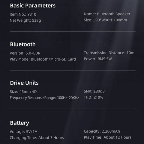 FitSmart Bluetooth Speakers Wireless Portable Stereo Black