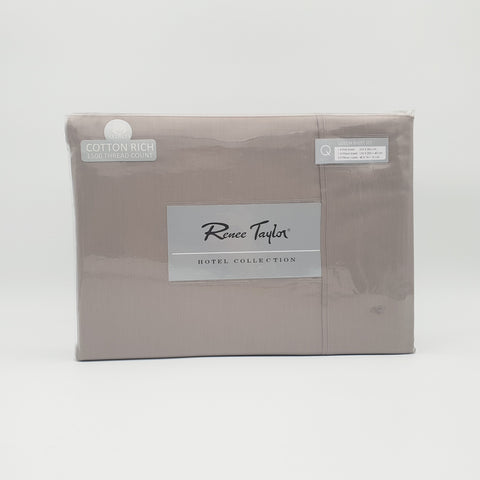 Renee Taylor 1500 Thread Count Pure Soft Cotton Blend Flat & Fitted Sheet Set Stone King