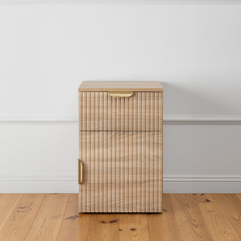 PORTO BEDSIDE TABLE - NATURAL OAK - FLUTED - PULL BRASS