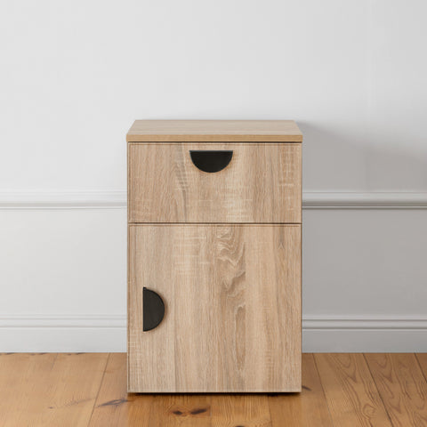 PORTO BEDSIDE TABLE - NATURAL OAK - SLIM - HALF MOON BLACK
