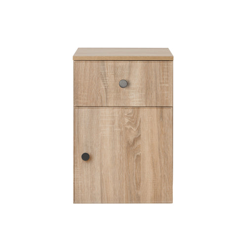 PORTO BEDSIDE TABLE - NATURAL OAK - SLIM - ROUND BLACK