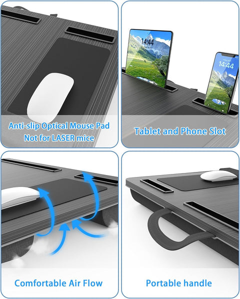 CARLA HOME Oversized Portable Lap Desk with Cushion,Mouse Pad, Tablet and Phone Holder which Fits Up to 17 Inch Laptops for Bed or Sofa (Black)