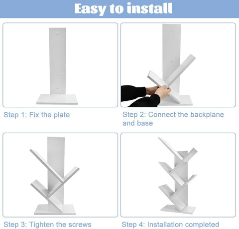 CARLA HOME 5-Tier Tree Bookshelf Storage Rack for Home Office or Bedroom (White)