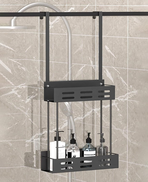 CARLA HOME Over the Door 2-tier Shower Caddy Organizer Shelf with Hooks for Bathroom