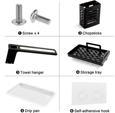CARLA HOME Kitchen Sink Caddy Organizer with Sponge, Soap & Brush Storage and Rag Rack, Drain Tray & Utensil Holder