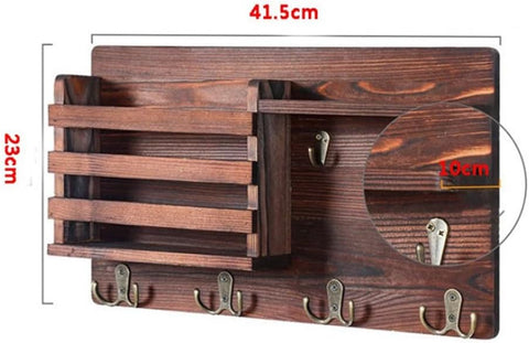 CARLA HOME Rustic Wood Wall Mounted Key and Mail Holder Organizer with Shelf, Letter Slot & 6 Hooks for Entryway Decor Home
