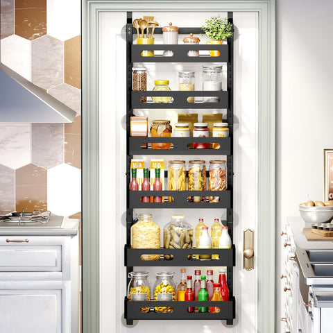 CARLA HOME 6 Tier Over the Door Organizer with Adjustable Metal Pantry Storage Rack and Hanging Baskets for Kitchen and Bathroom