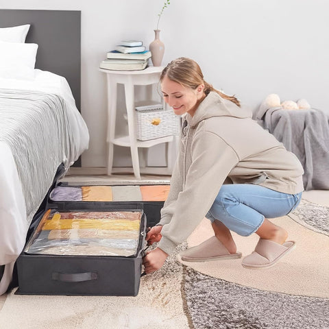CARLA HOME 4 Pack Underbed Storage Bins with 90L Large Capacity Storage Containers for Comforters, Linen, Pillows, Toys, Towels, Blankets