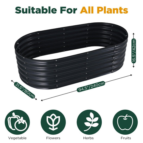 Oval Raised Garden Bed Galvanised Steel 240x80x42cm Planter