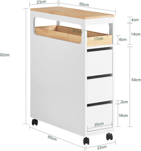 Storage Cart Narrow Cabinet Wheels Tray Drawers